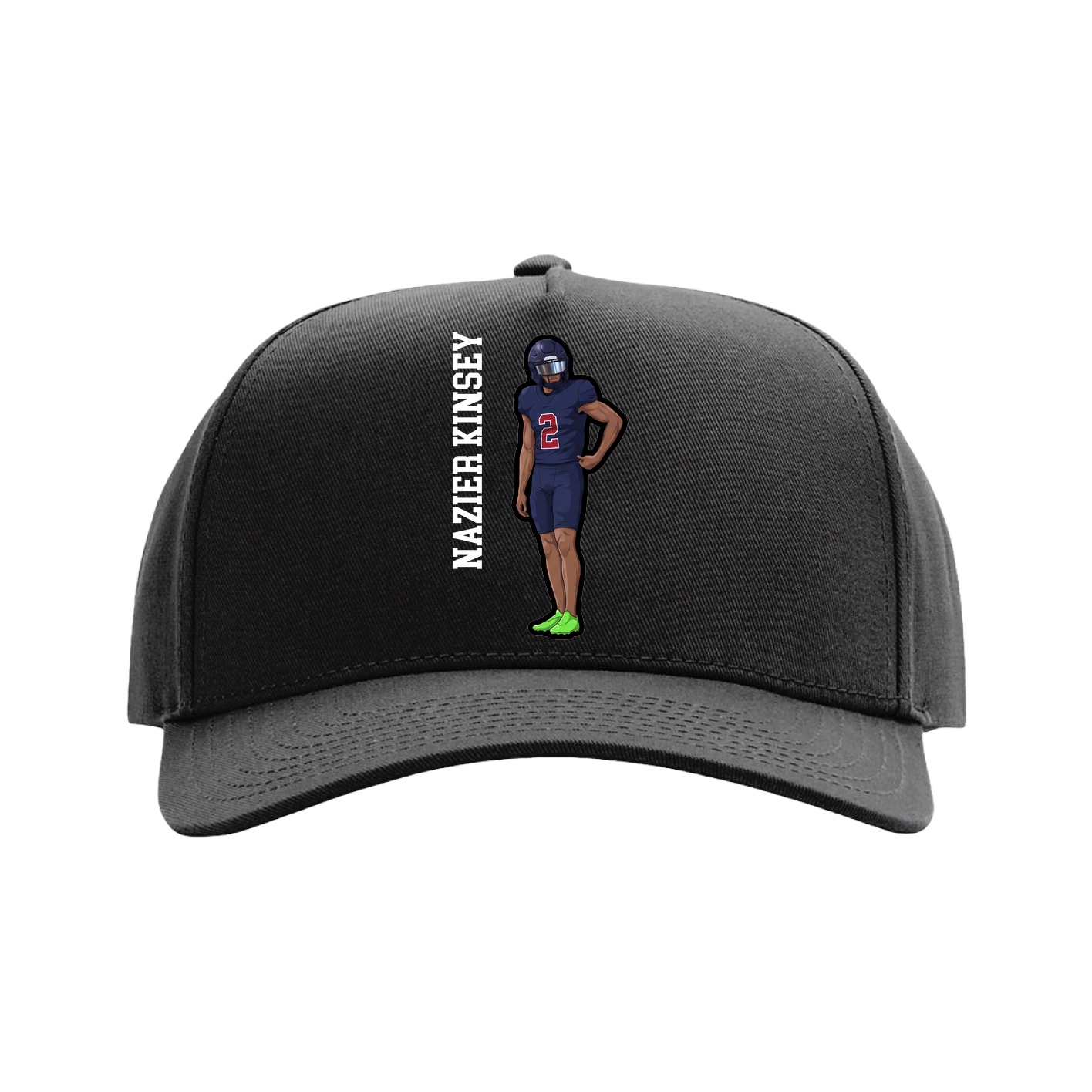 Full Fabric Five-Panel Champ Cap — Name Vertical in Black