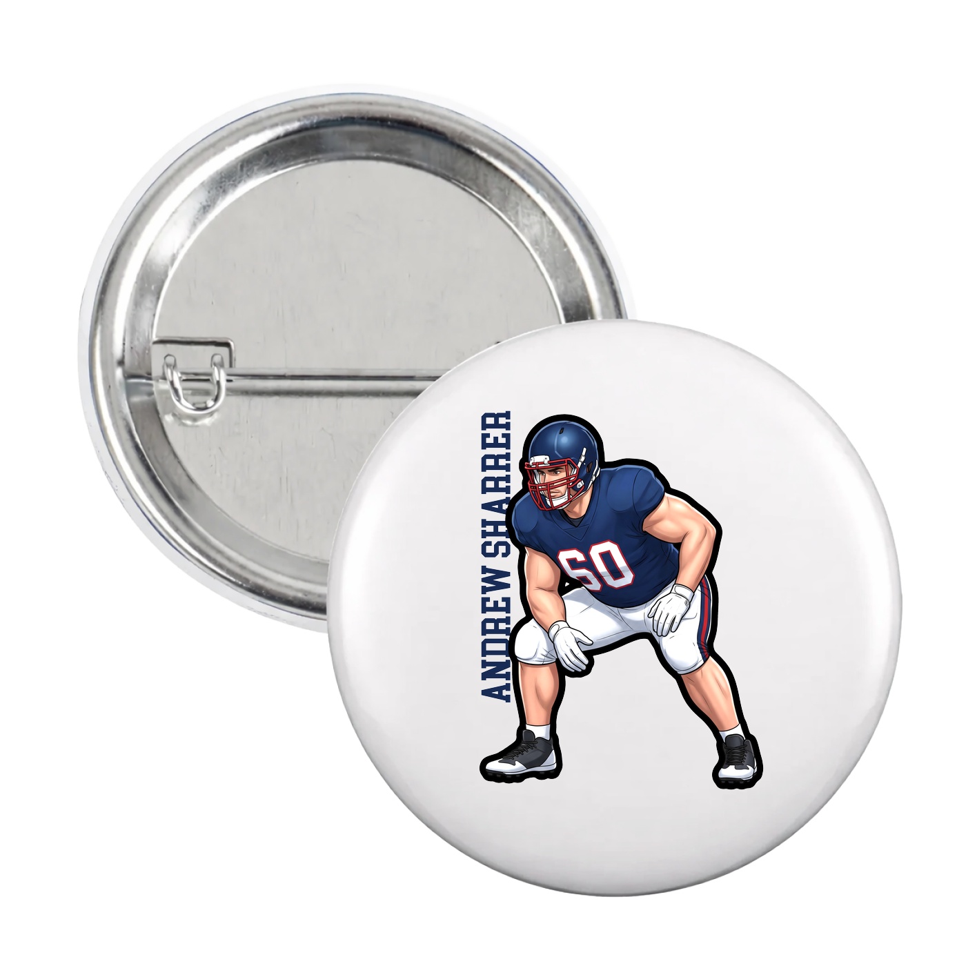 Game Day Button — Name Vertical in White