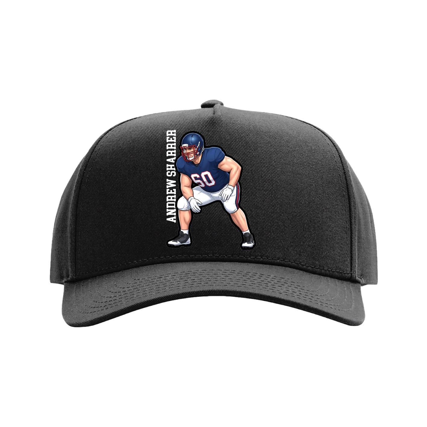 Full Fabric Five-Panel Champ Cap — Name Vertical in Black