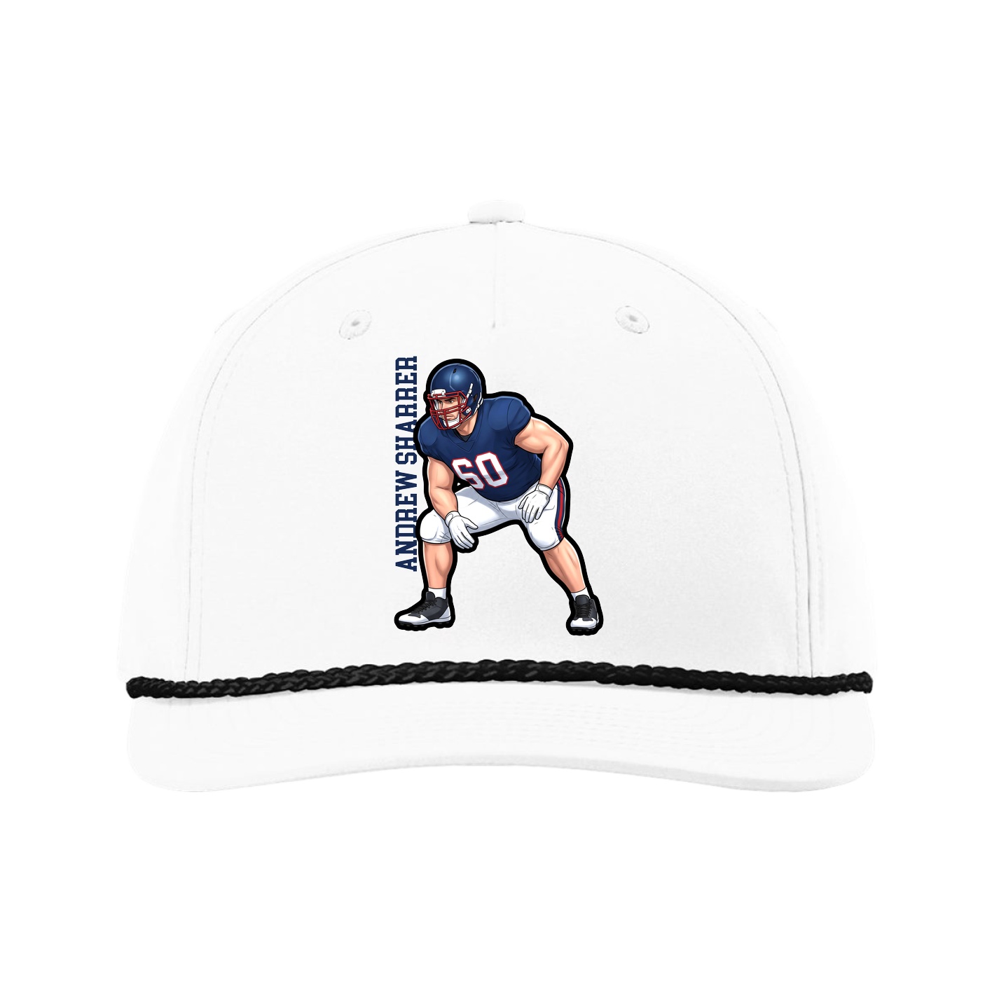 Five-Panel Classic Rope Cap — Name Vertical in White
