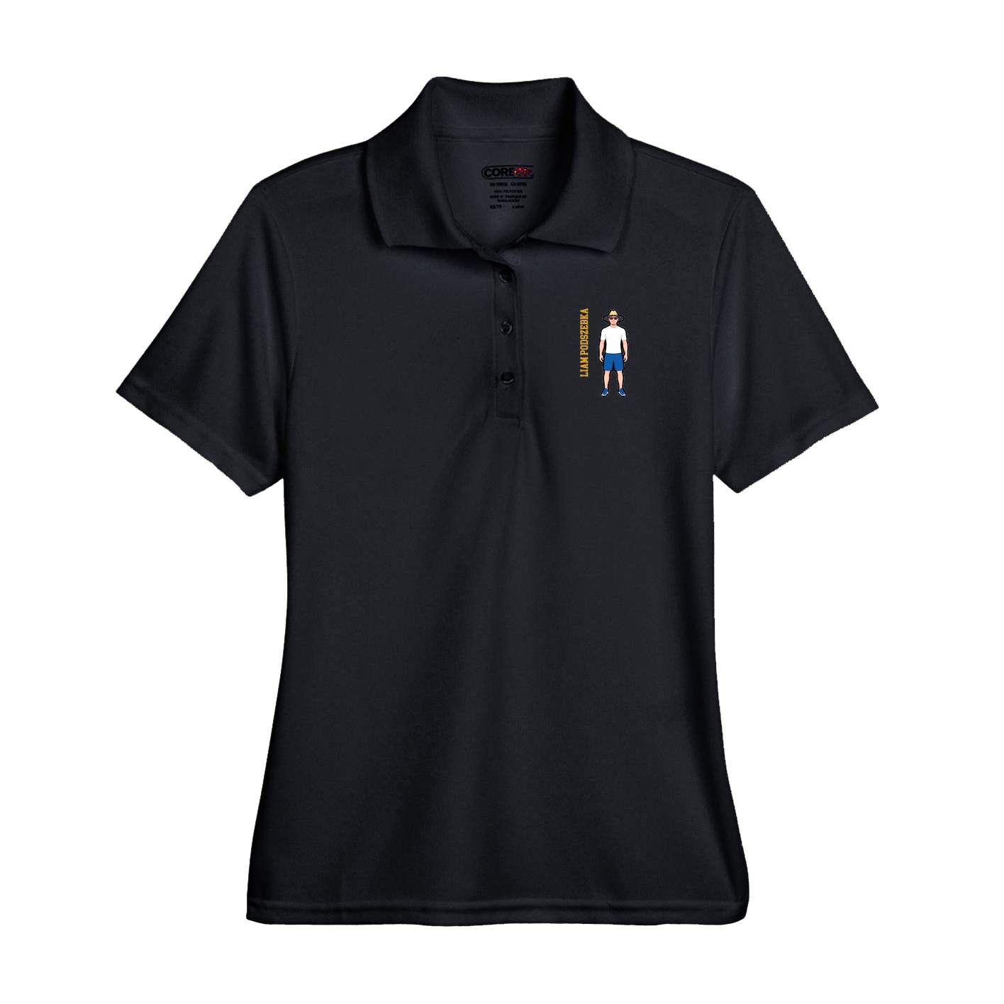 Performance Polo — Name Vertical in Black