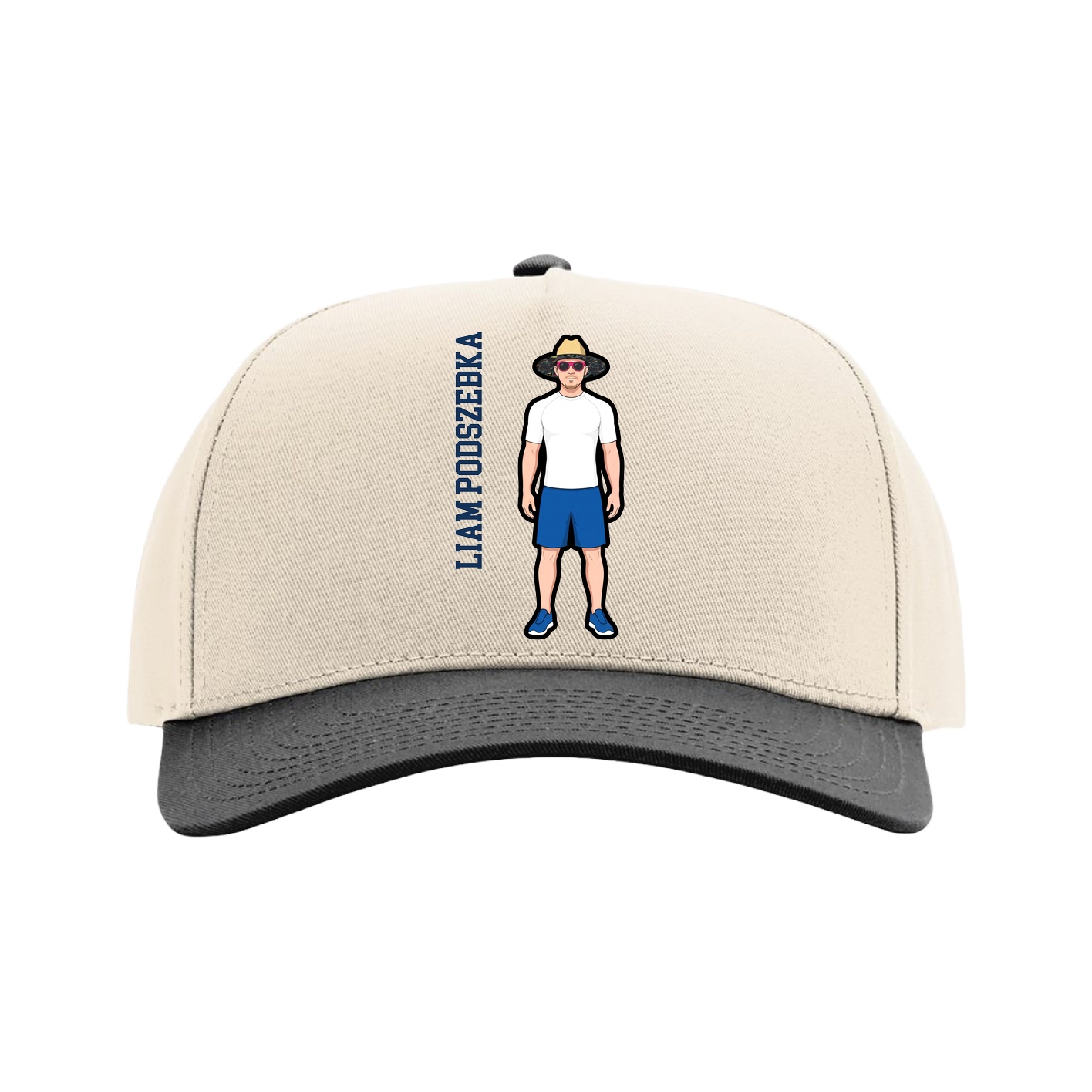 Full Fabric Five-Panel Champ Cap — Name Vertical in Cream/Black