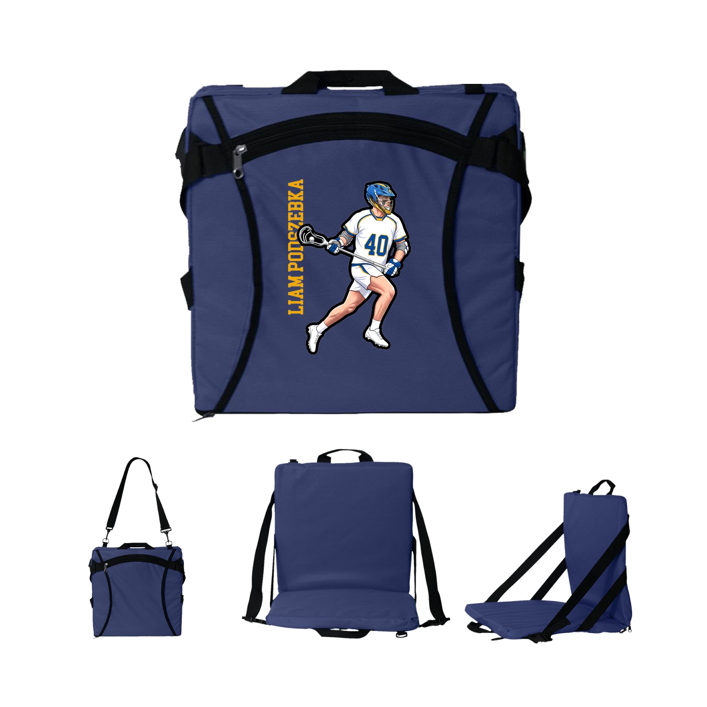 Folding Stadium Seat — Name Vertical in Navy