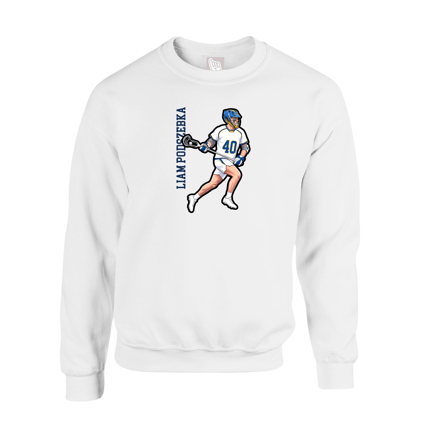 Fleece Crew — Name Vertical in White