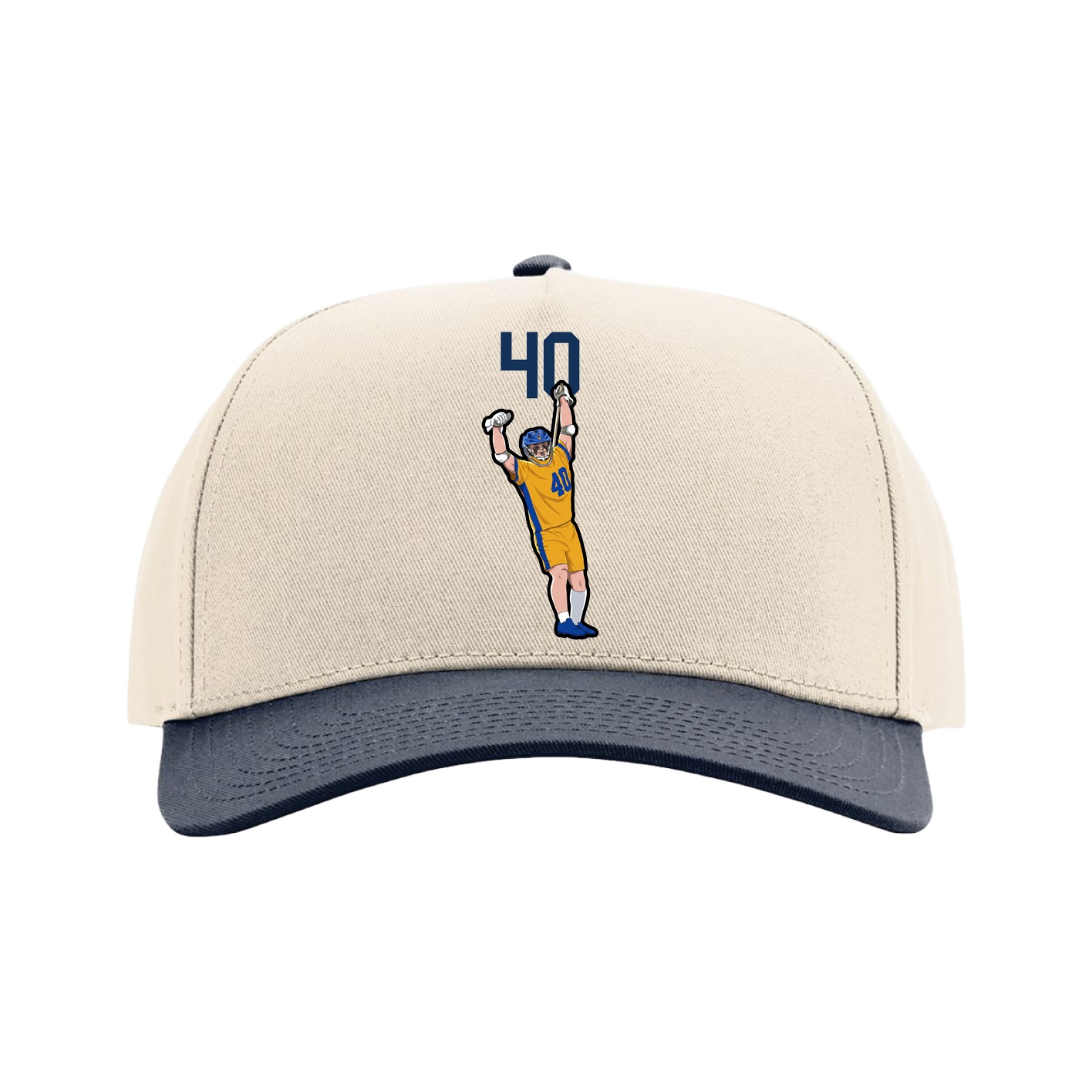 Full Fabric Five-Panel Champ Cap — Number Top in Cream/Navy