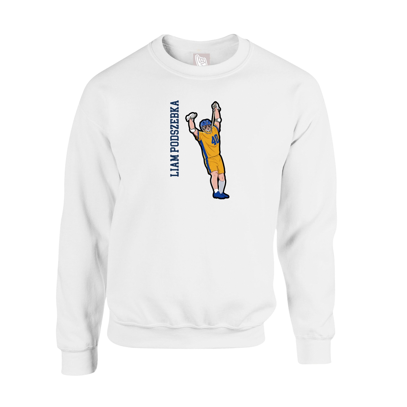 Fleece Crew — Name Vertical in White