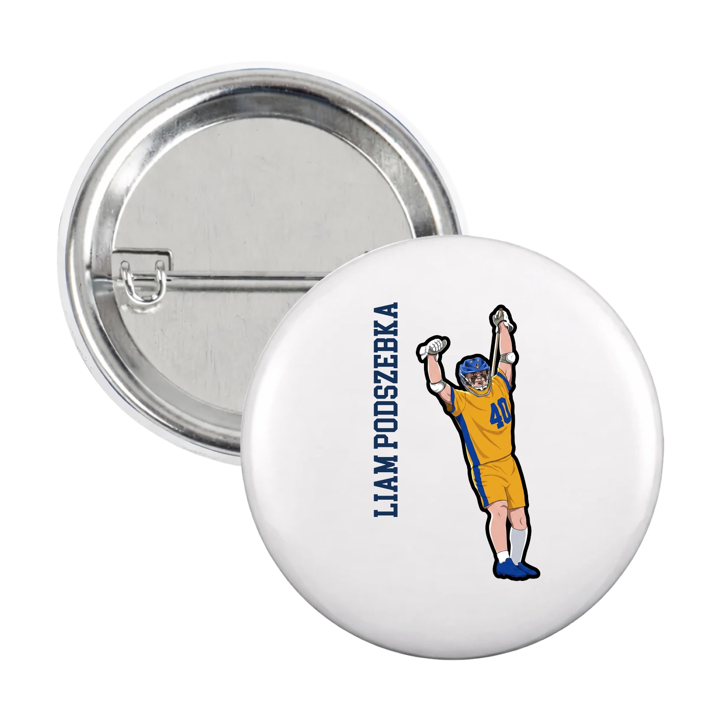 Game Day Button — Name Vertical in White