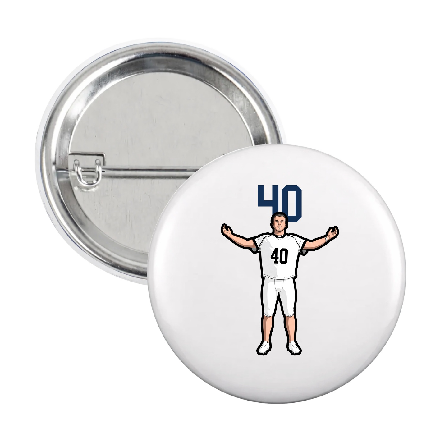 Game Day Button — Number Top in White