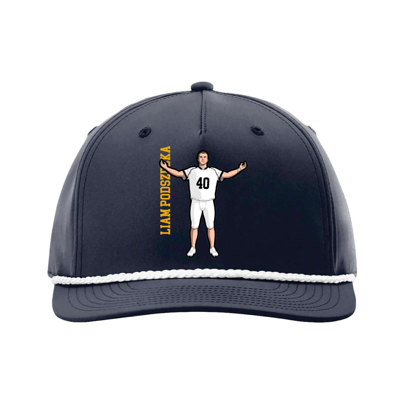 Five-Panel Classic Rope Cap — Name Vertical in Navy