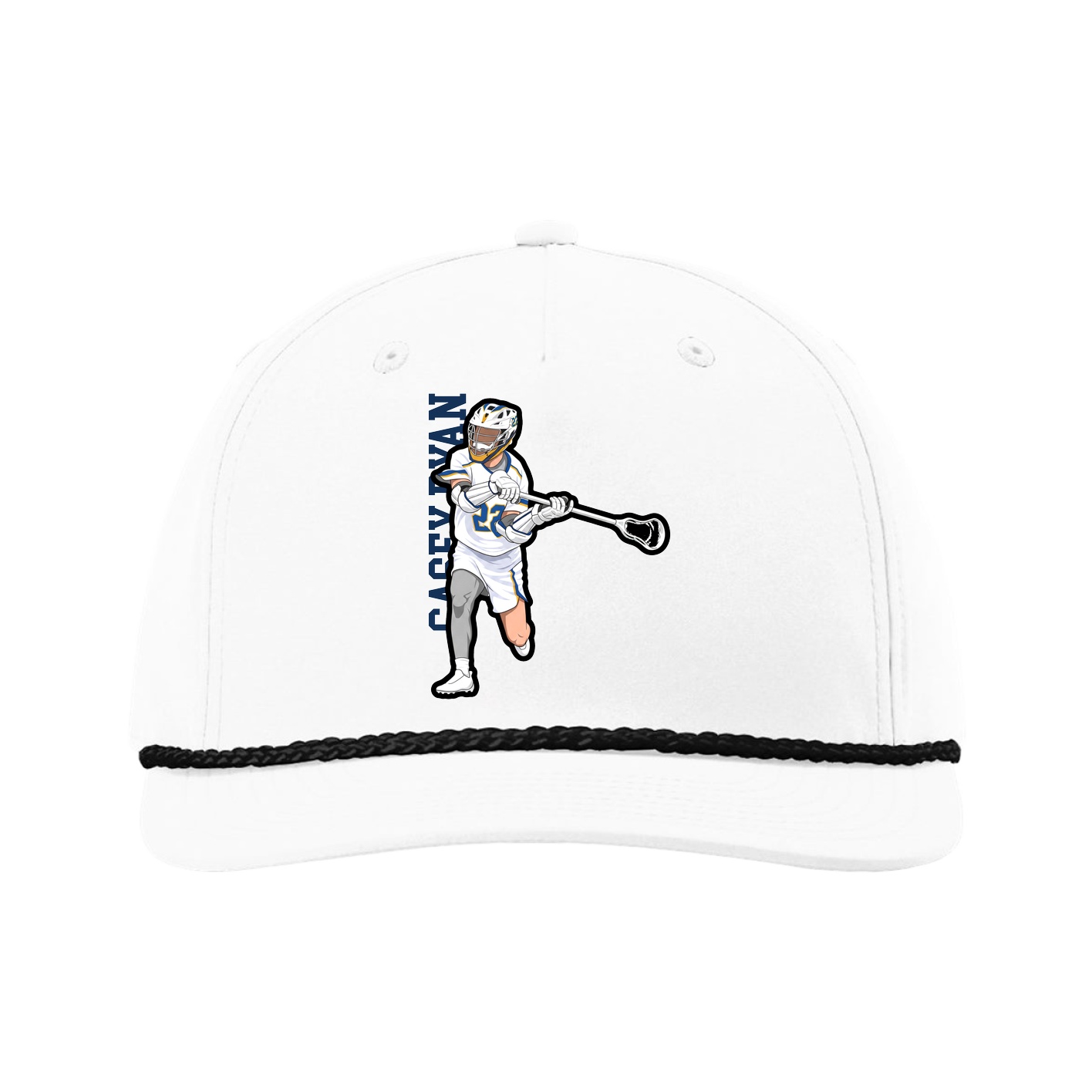 Five-Panel Classic Rope Cap — Name Vertical in White