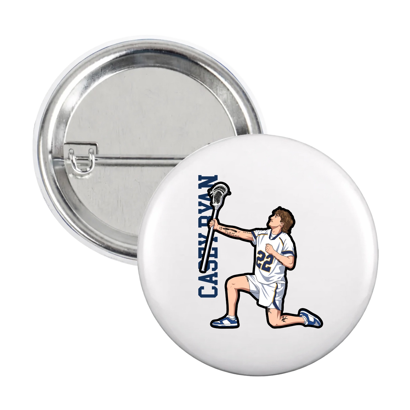 Game Day Button — Name Vertical in White