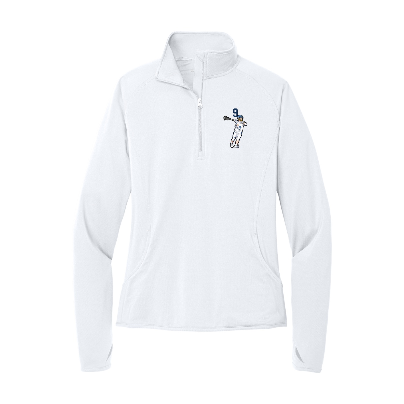 Women's Q-Zip Pullover — Number Top in White