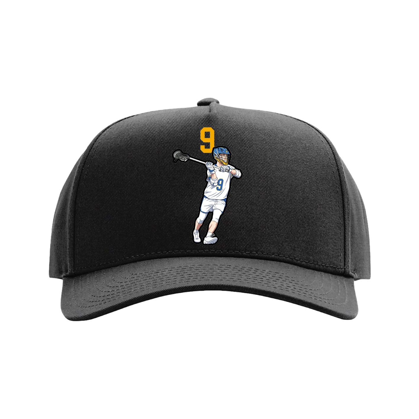 Full Fabric Five-Panel Champ Cap — Number Top in Black