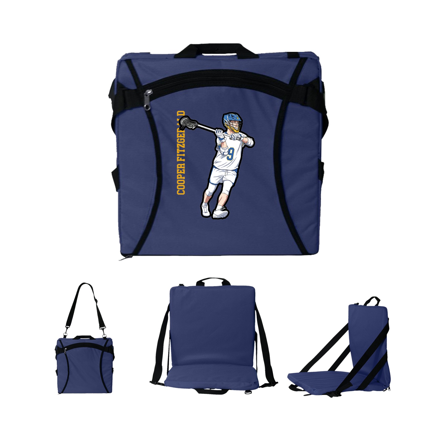 Folding Stadium Seat — Name Vertical in Navy
