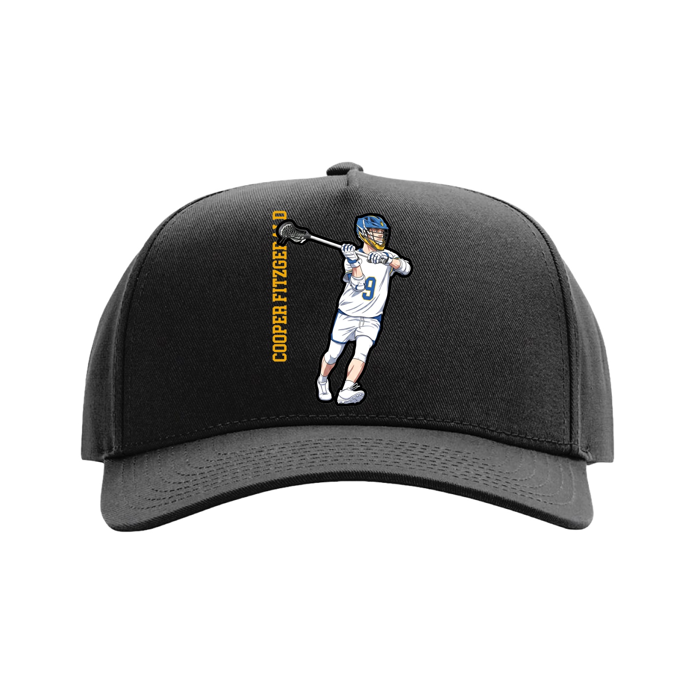 Full Fabric Five-Panel Champ Cap — Name Vertical in Black