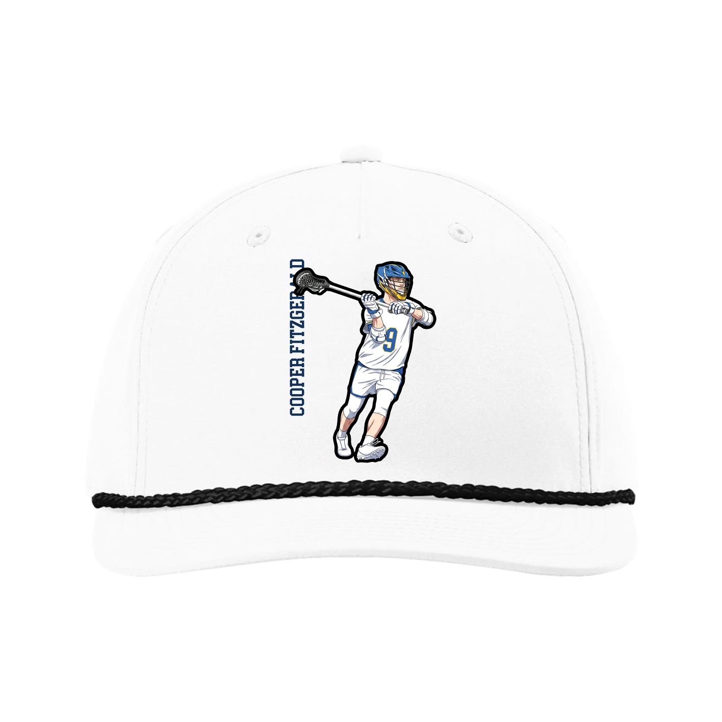 Five-Panel Classic Rope Cap — Name Vertical in White