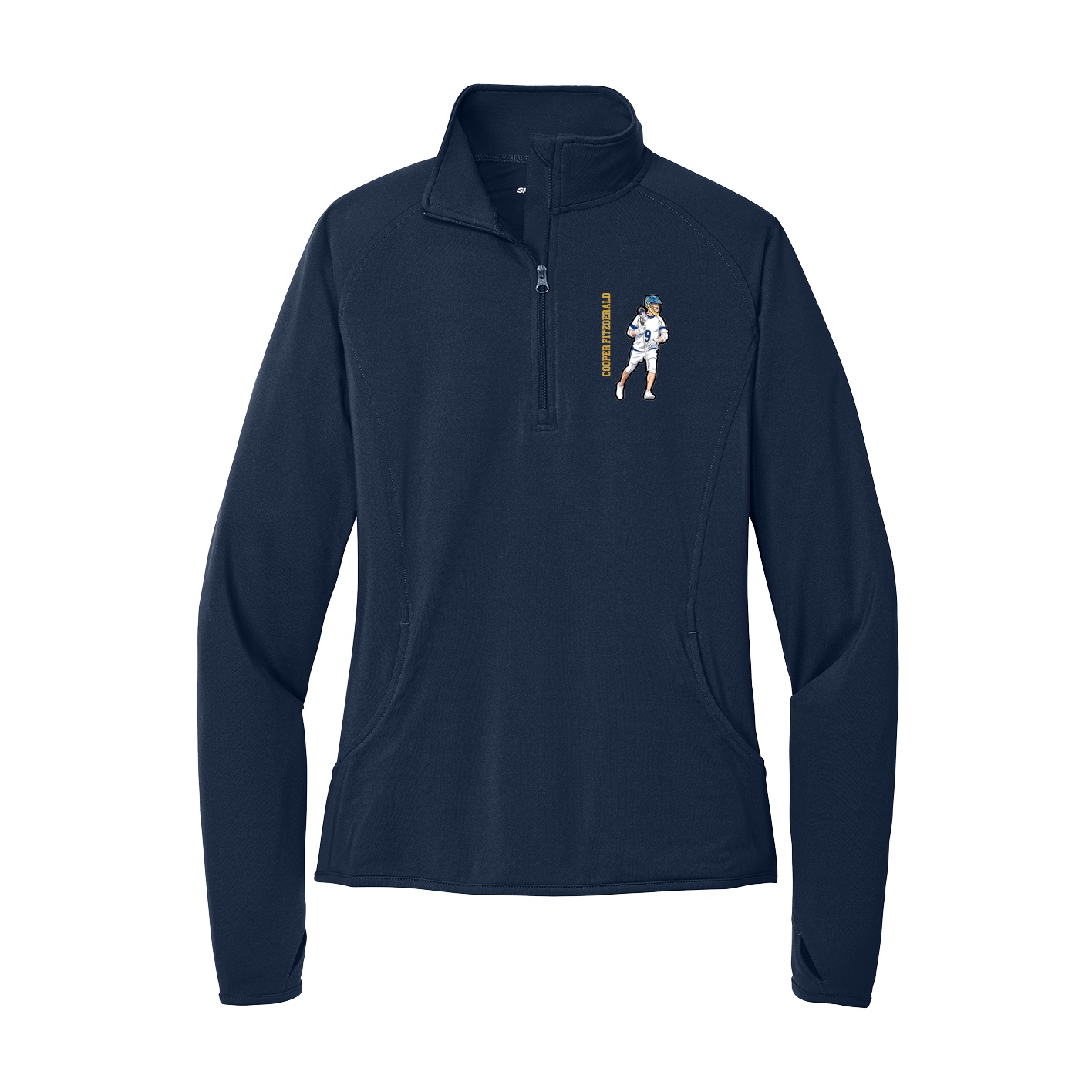 Women's Q-Zip Pullover — Name Vertical in Navy