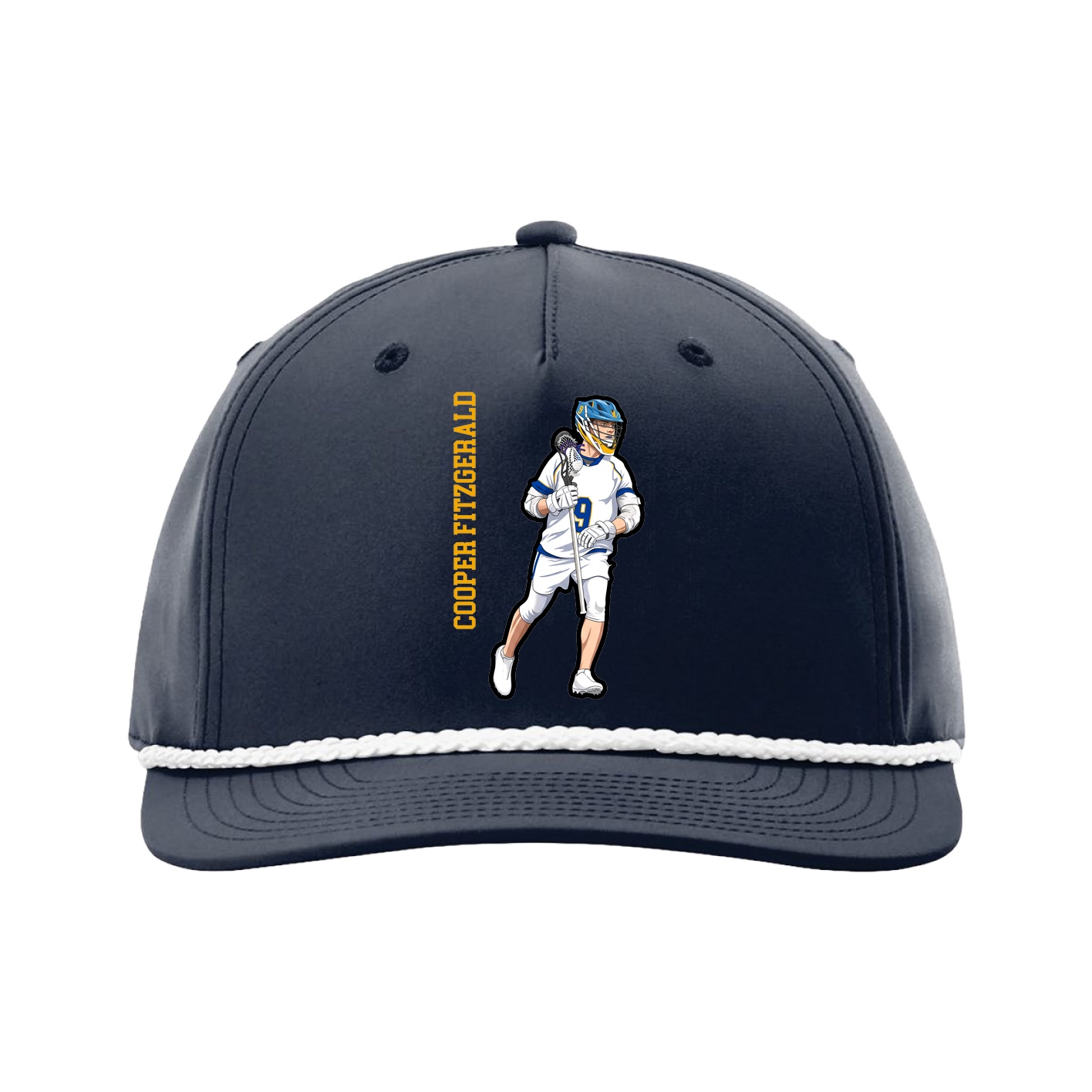 Five-Panel Classic Rope Cap — Name Vertical in Navy