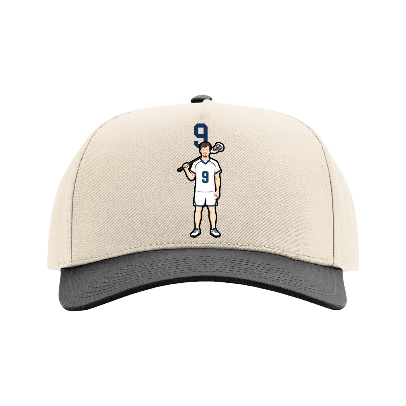 Full Fabric Five-Panel Champ Cap — Number Top in Cream/Black