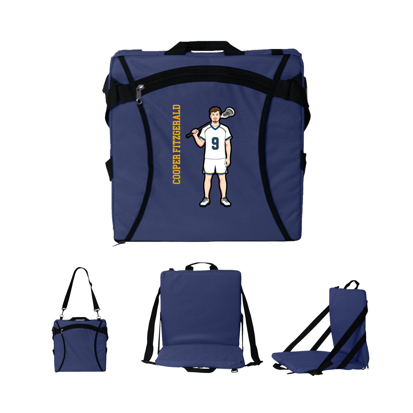 Folding Stadium Seat — Name Vertical in Navy