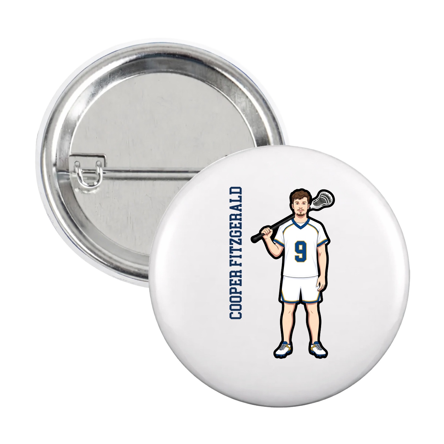 Game Day Button — Name Vertical in White