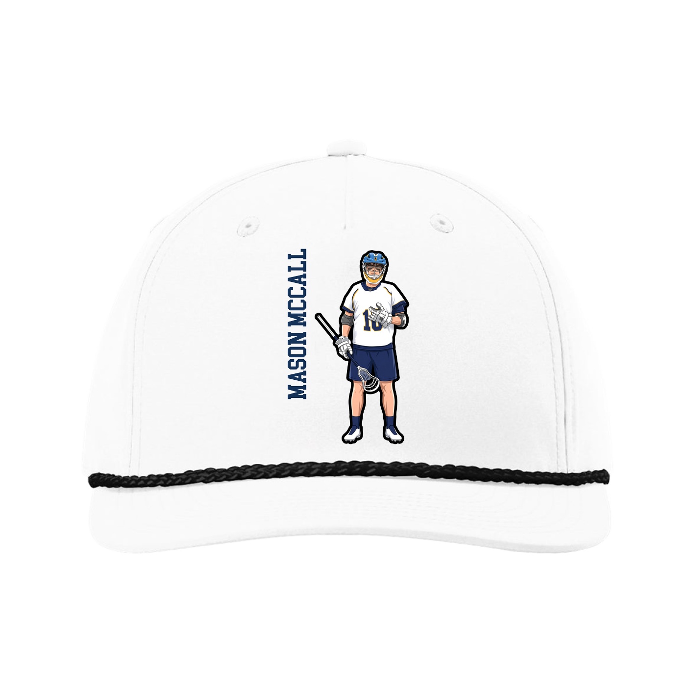 Five-Panel Classic Rope Cap — Name Vertical in White