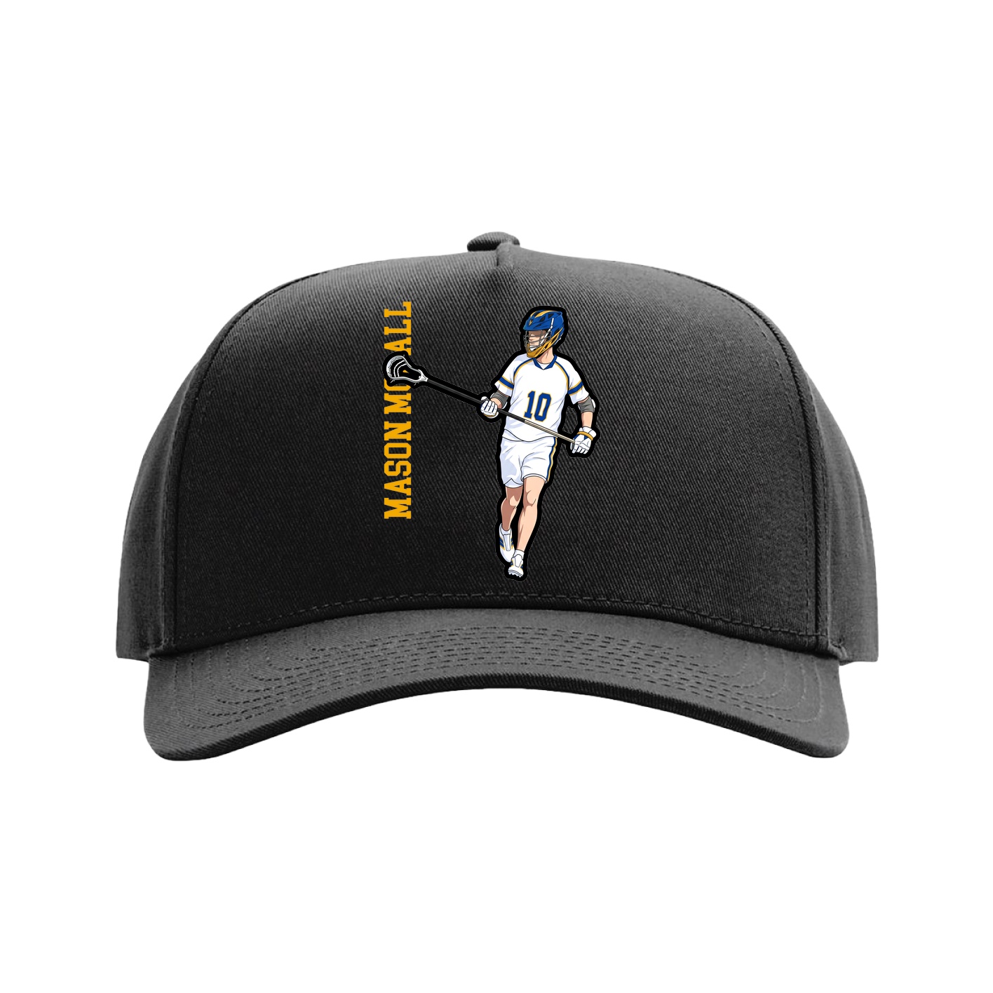 Full Fabric Five-Panel Champ Cap — Name Vertical in Black