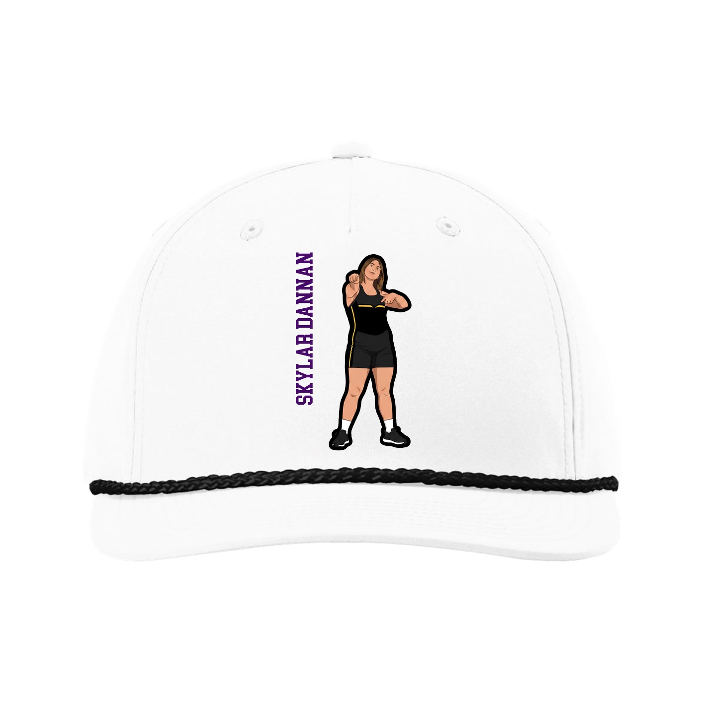 Five-Panel Classic Rope Cap — Name Vertical in White