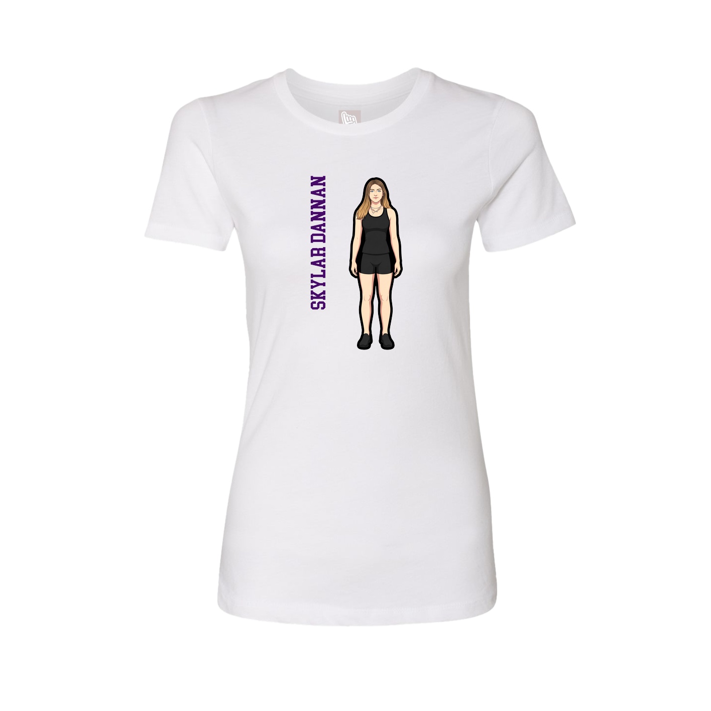 Womens Tee — Name Vertical in White