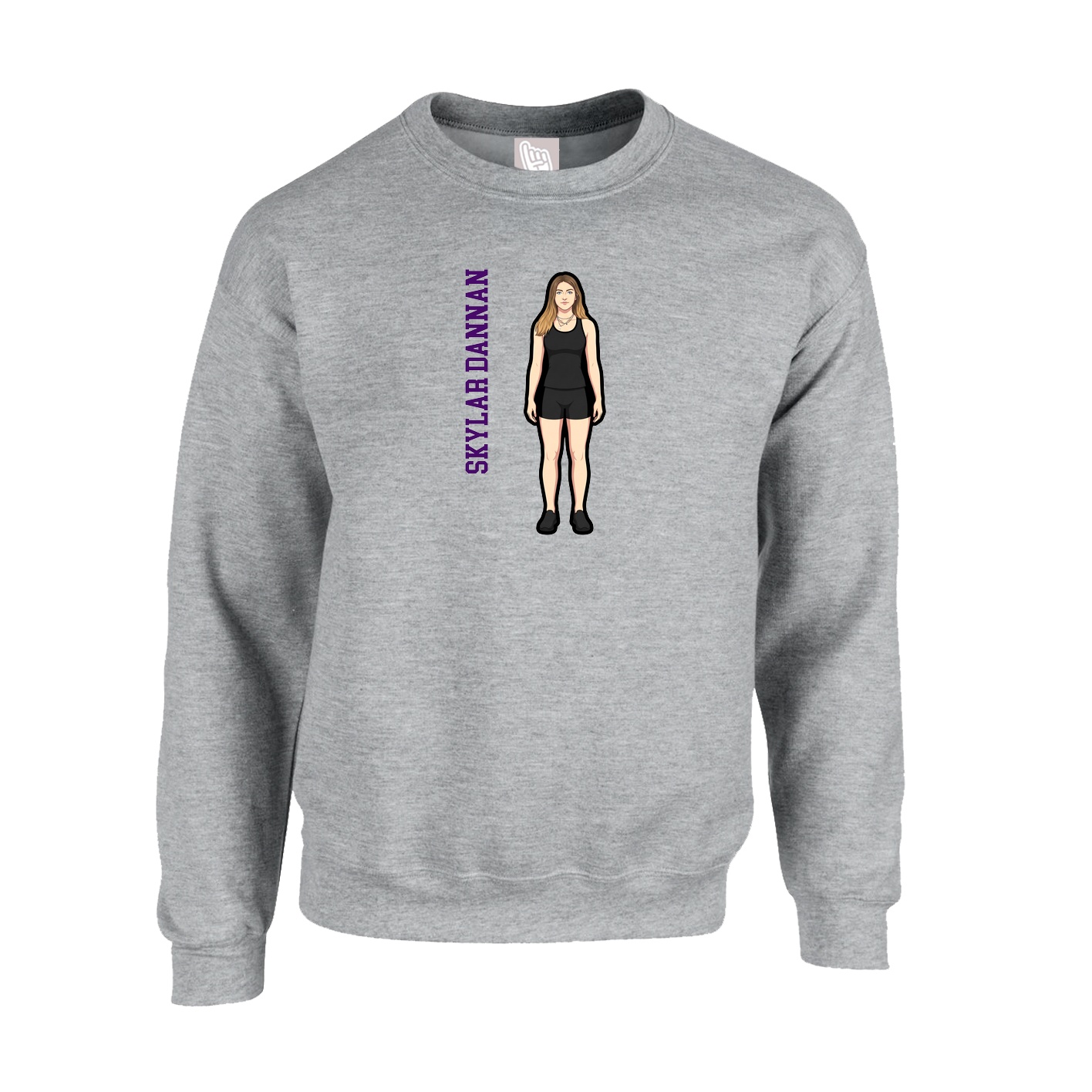 Fleece Crew — Name Vertical in Grey