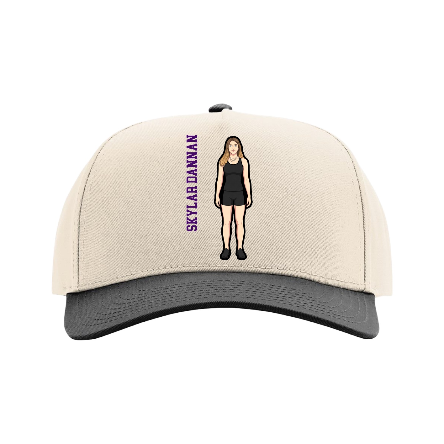 Full Fabric Five-Panel Champ Cap — Name Vertical in Cream/Black