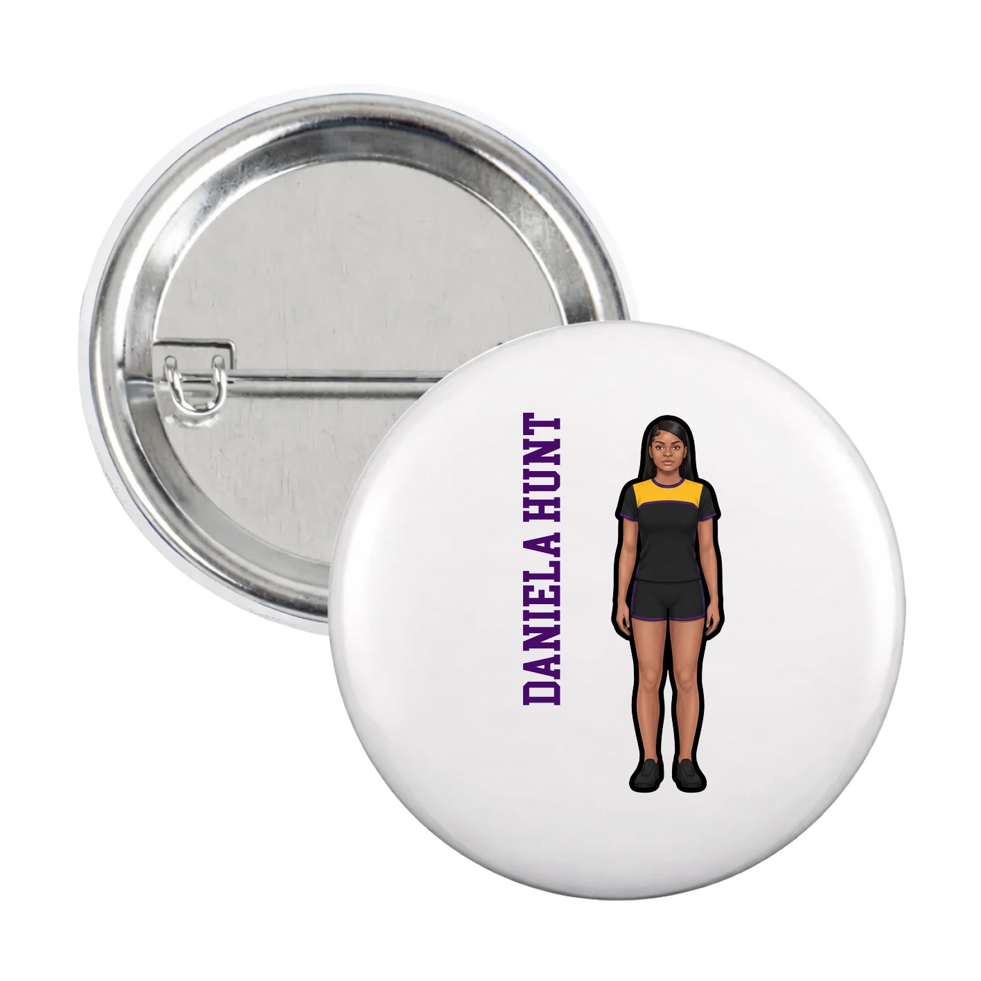 Game Day Button — Name Vertical in White