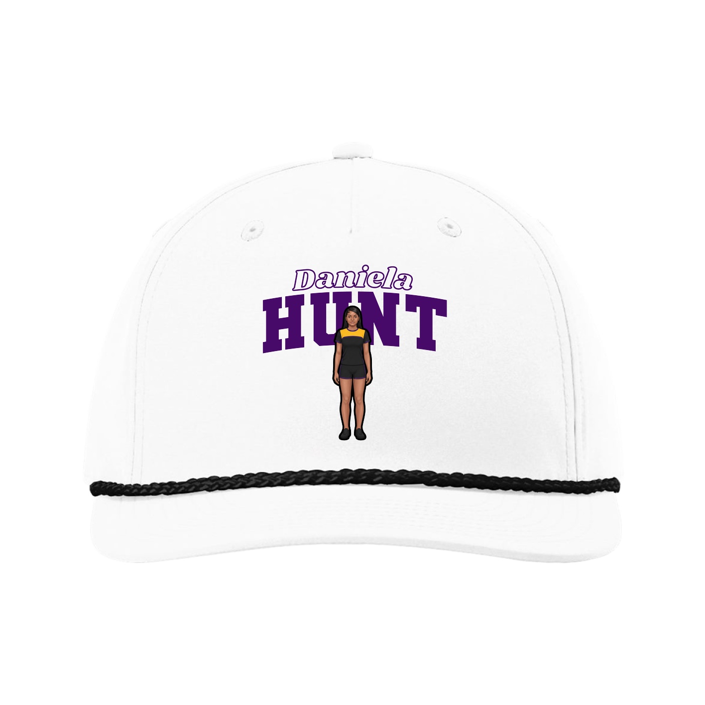 Five-Panel Classic Rope Cap — Name Arch in White