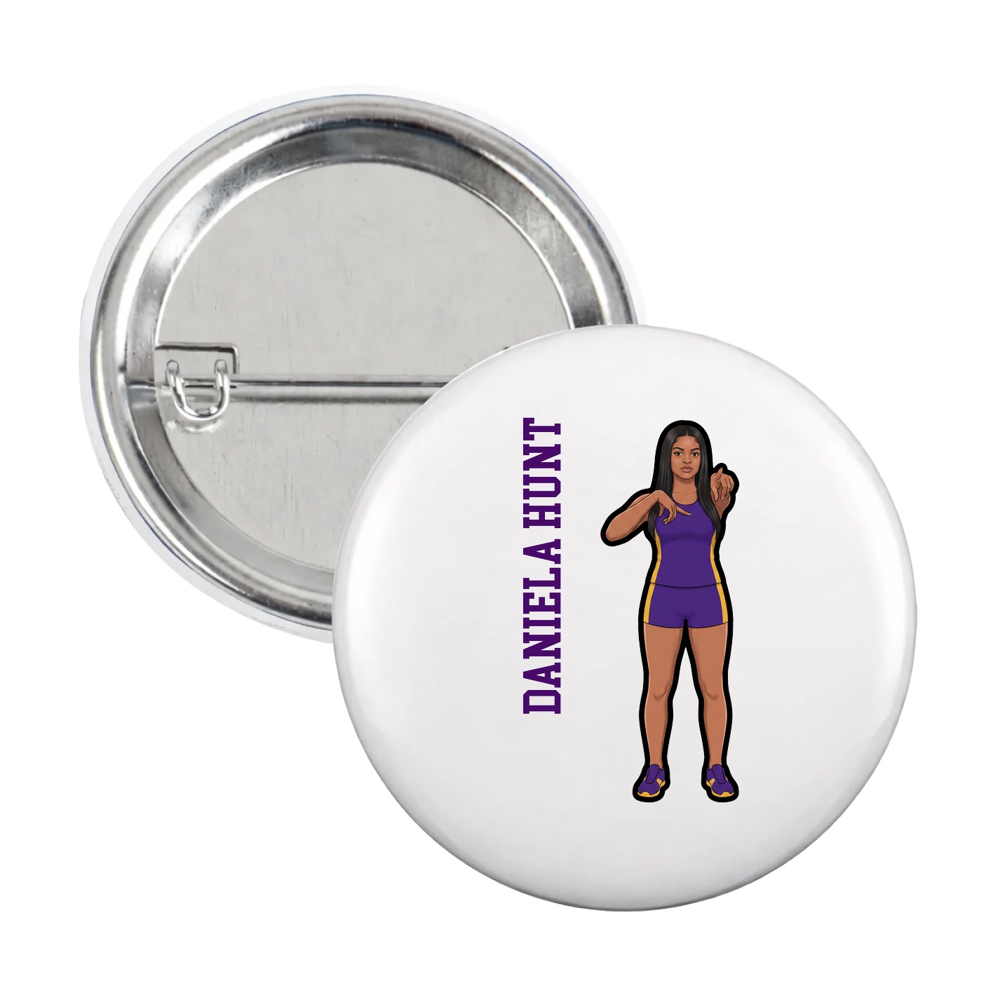 Game Day Button — Name Vertical in White