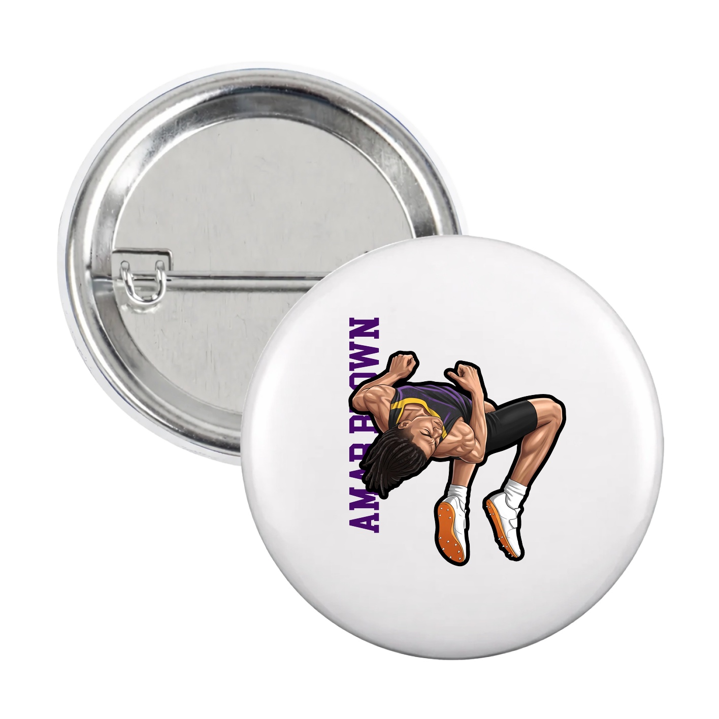 Game Day Button — Name Vertical in White