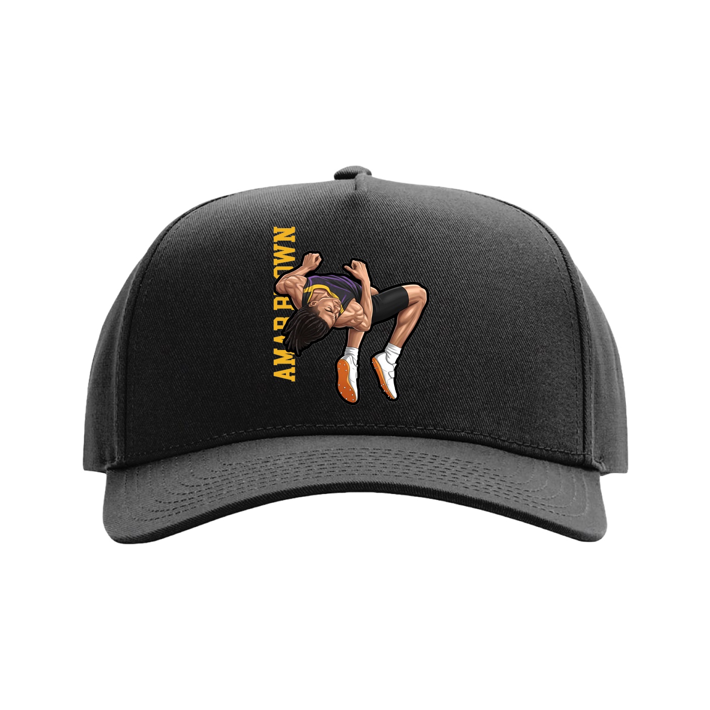 Full Fabric Five-Panel Champ Cap — Name Vertical in Black
