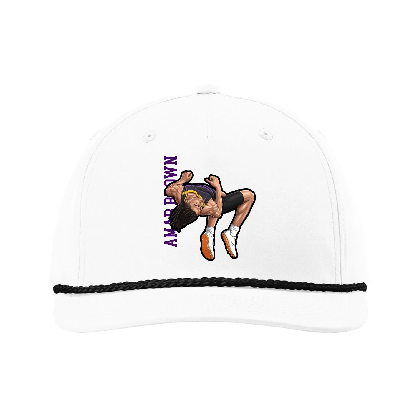 Five-Panel Classic Rope Cap — Name Vertical in White