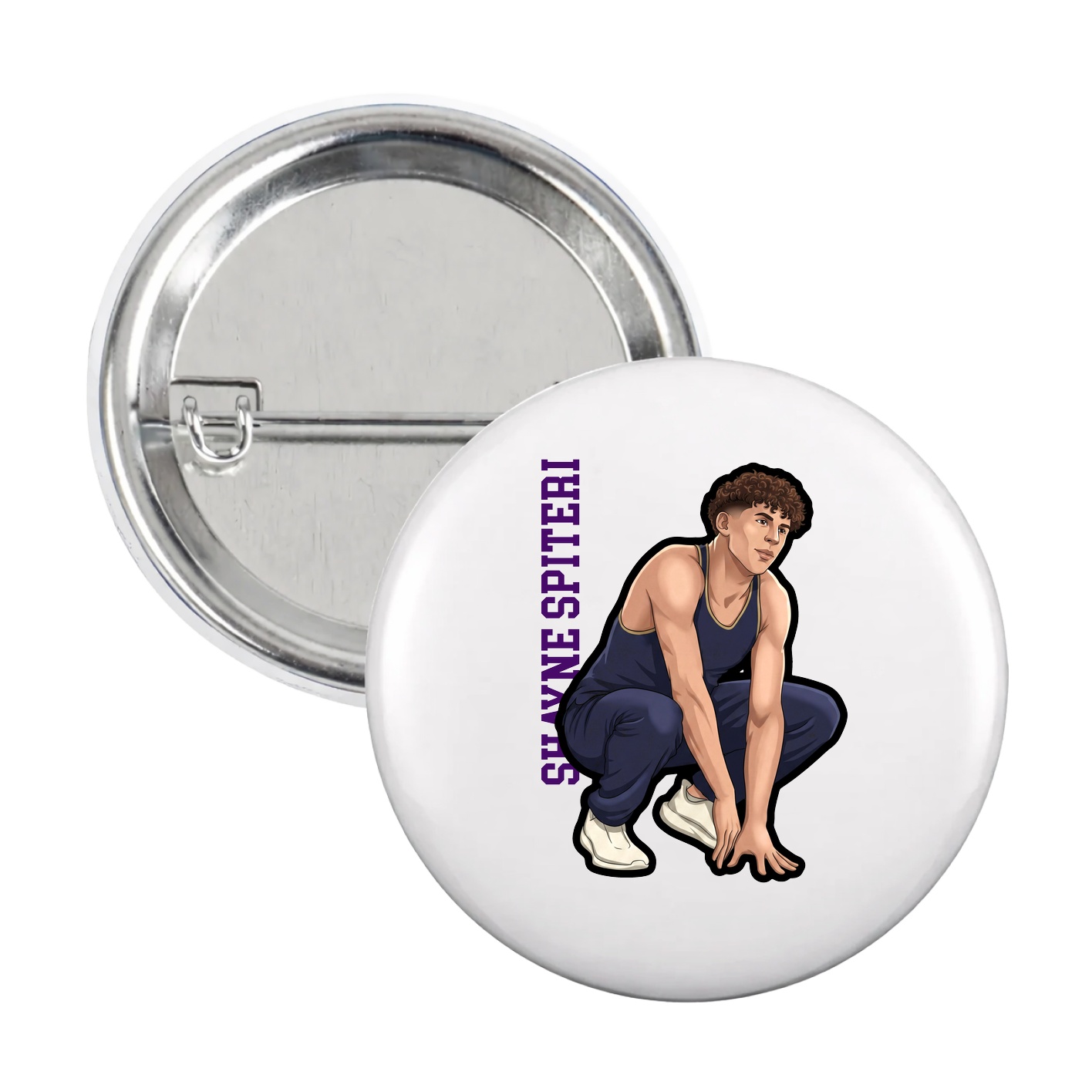 Game Day Button — Name Vertical in White