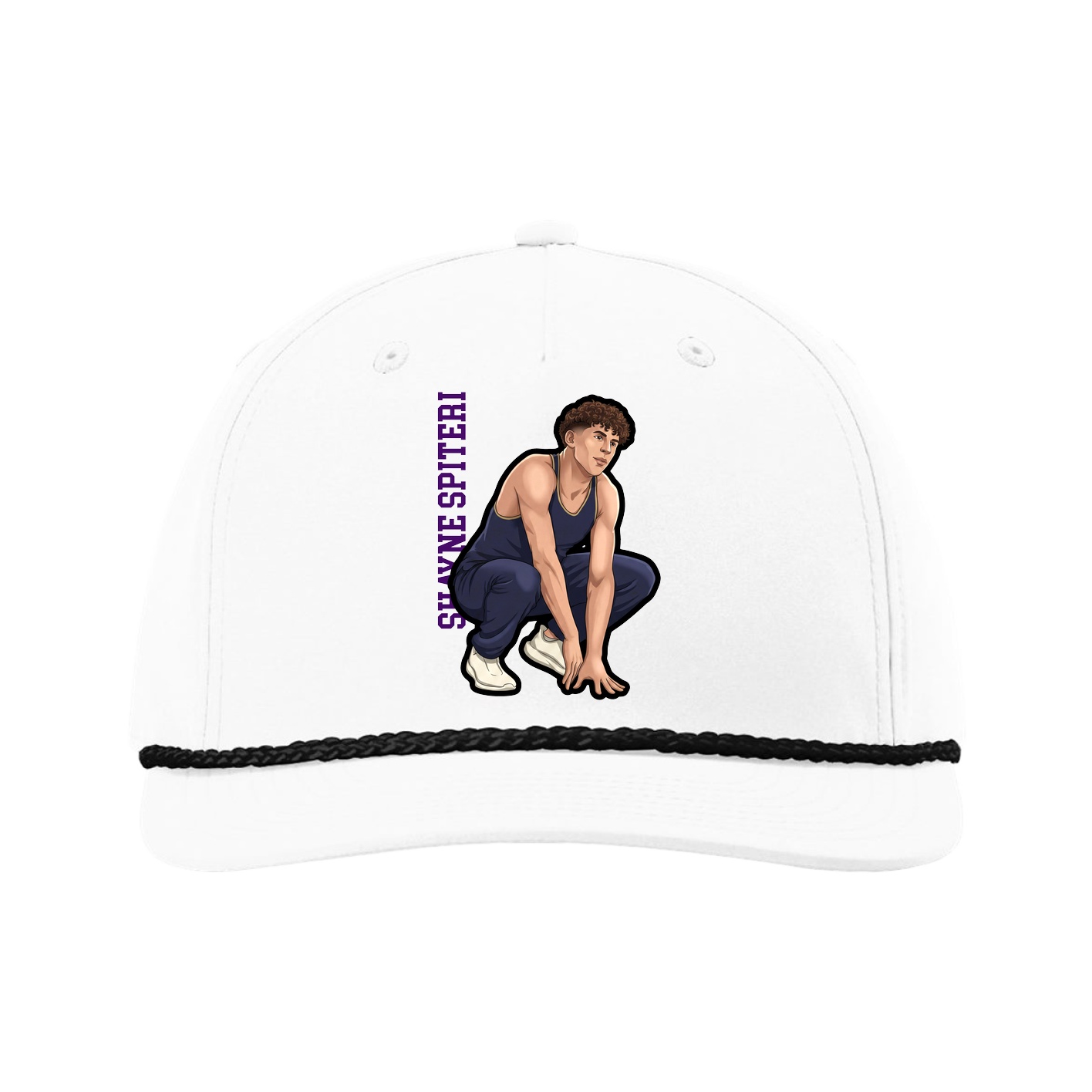 Five-Panel Classic Rope Cap — Name Vertical in White
