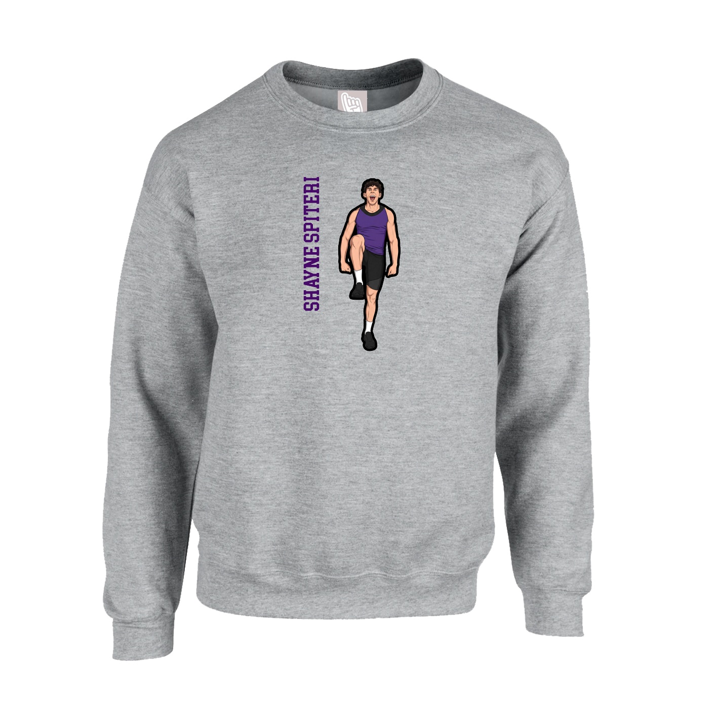 Fleece Crew — Name Vertical in Grey
