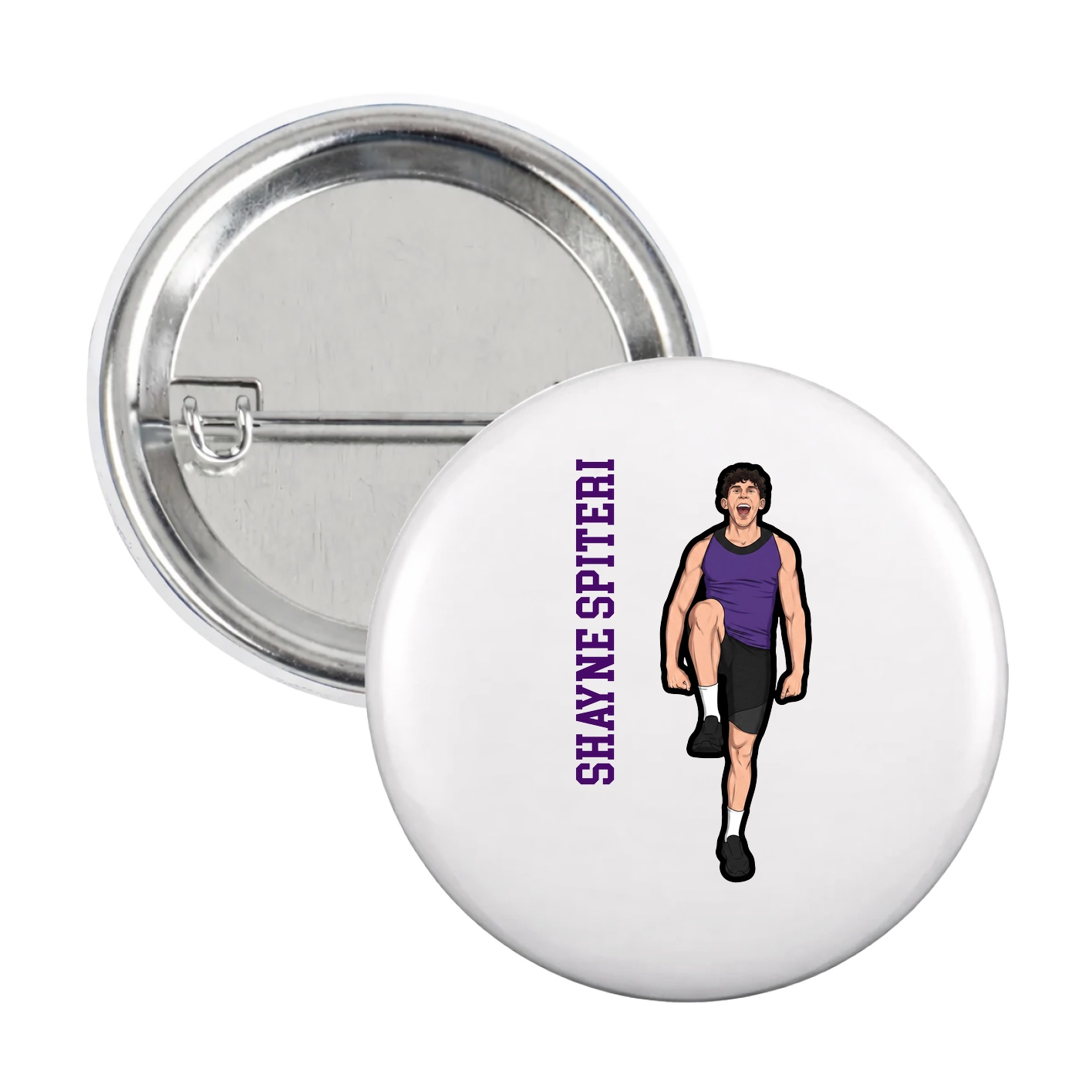 Game Day Button — Name Vertical in White