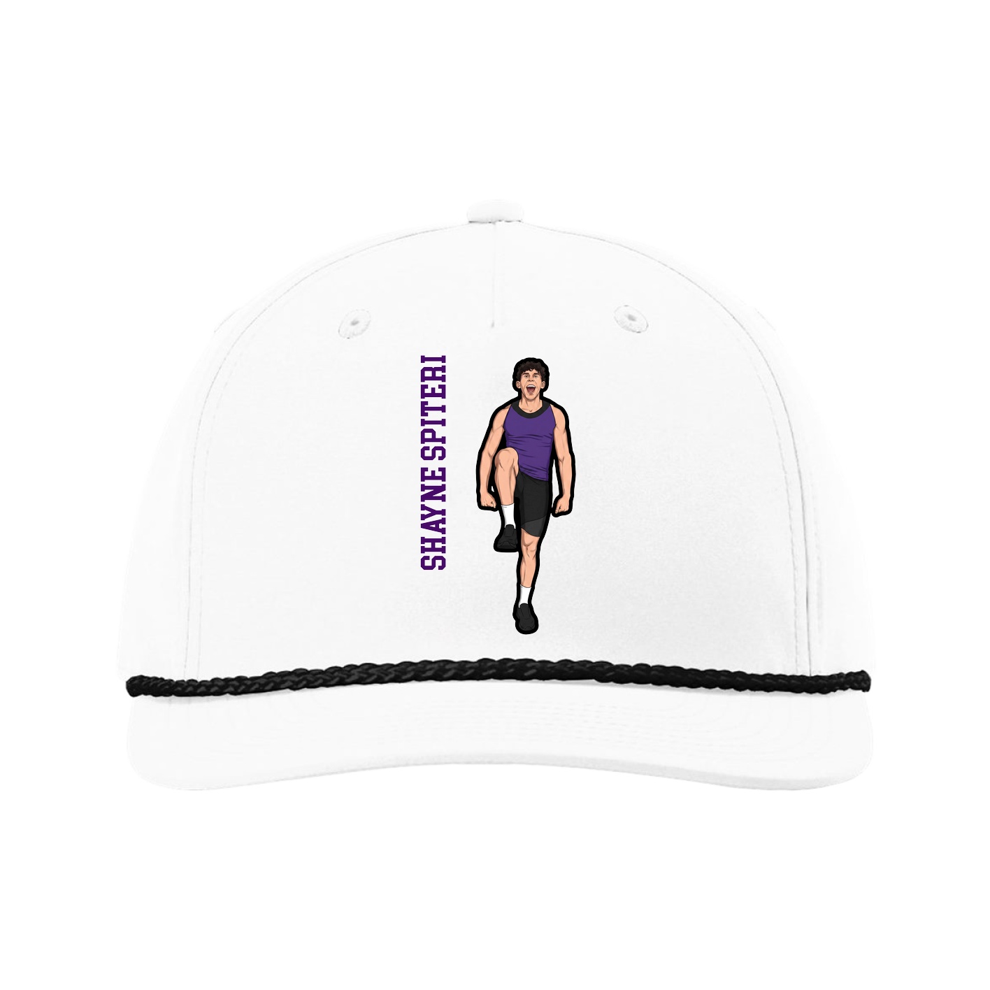 Five-Panel Classic Rope Cap — Name Vertical in White