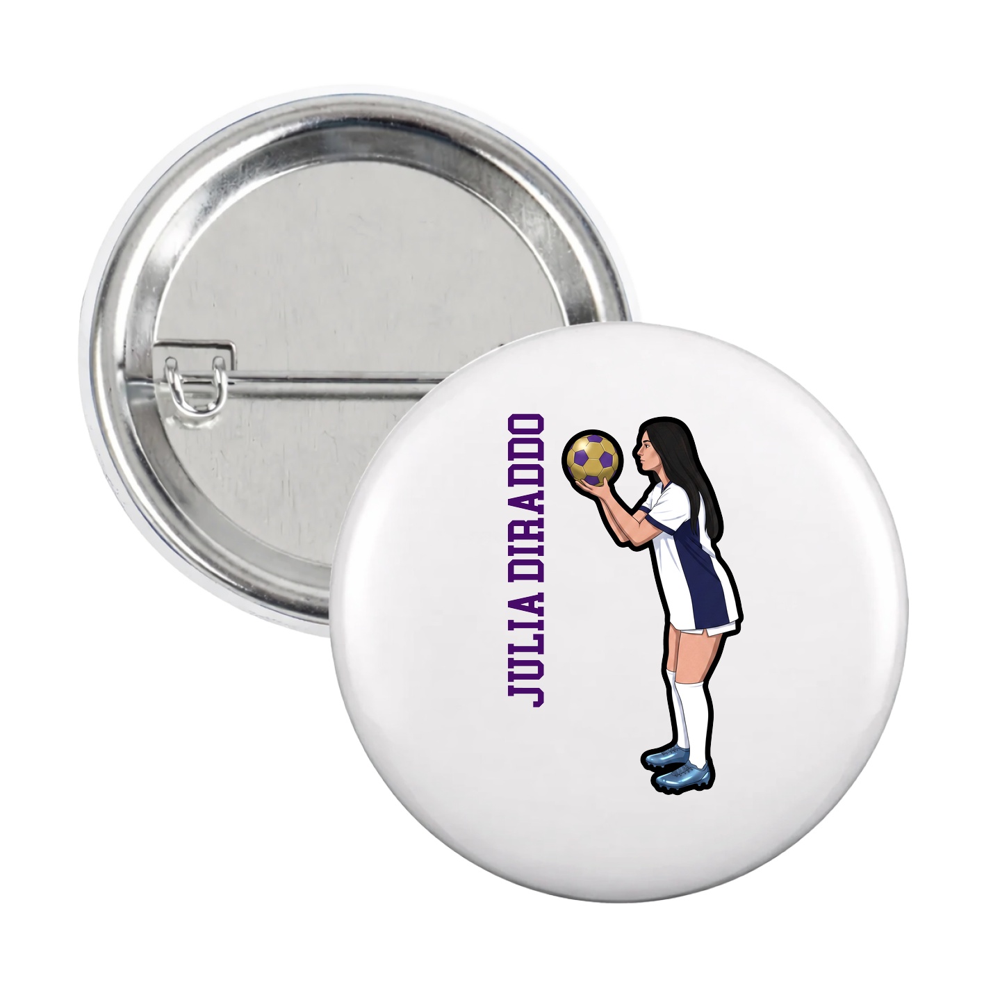 Game Day Button — Name Vertical in White