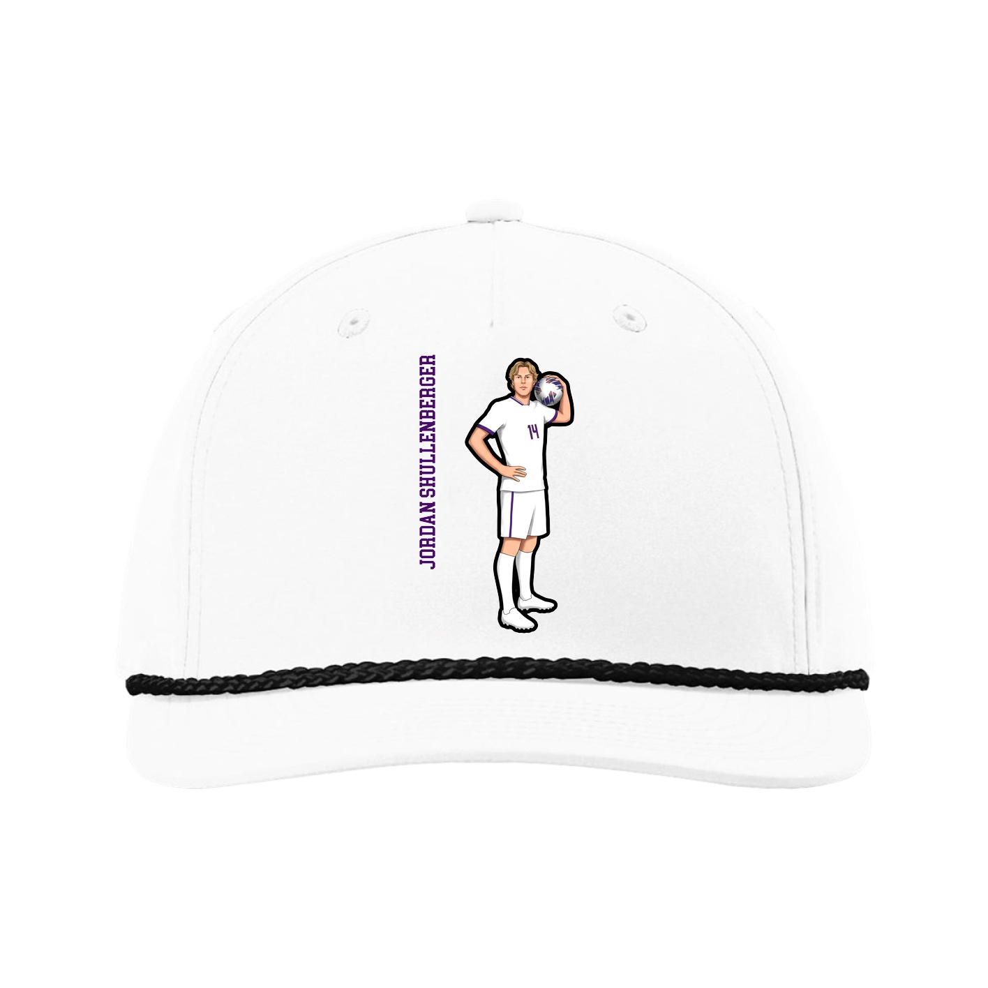 Five-Panel Classic Rope Cap — Name Vertical in White