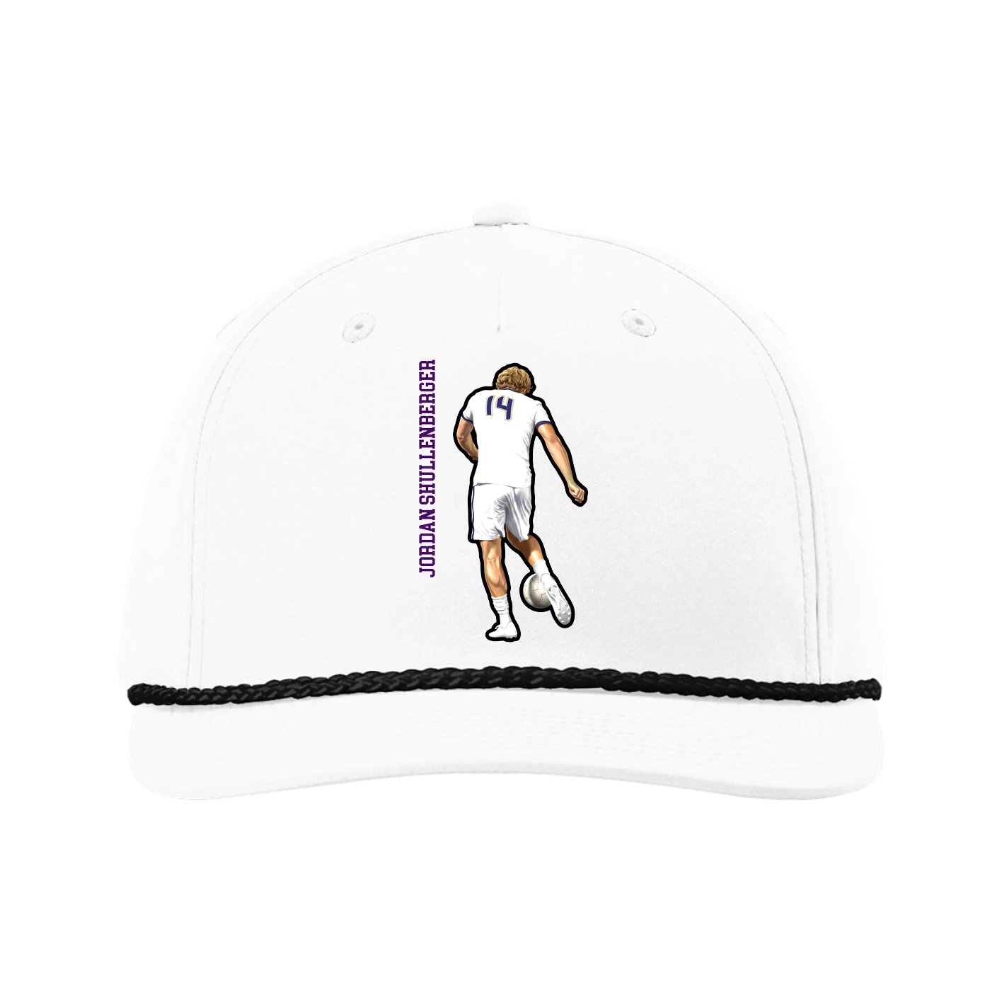 Five-Panel Classic Rope Cap — Name Vertical in White