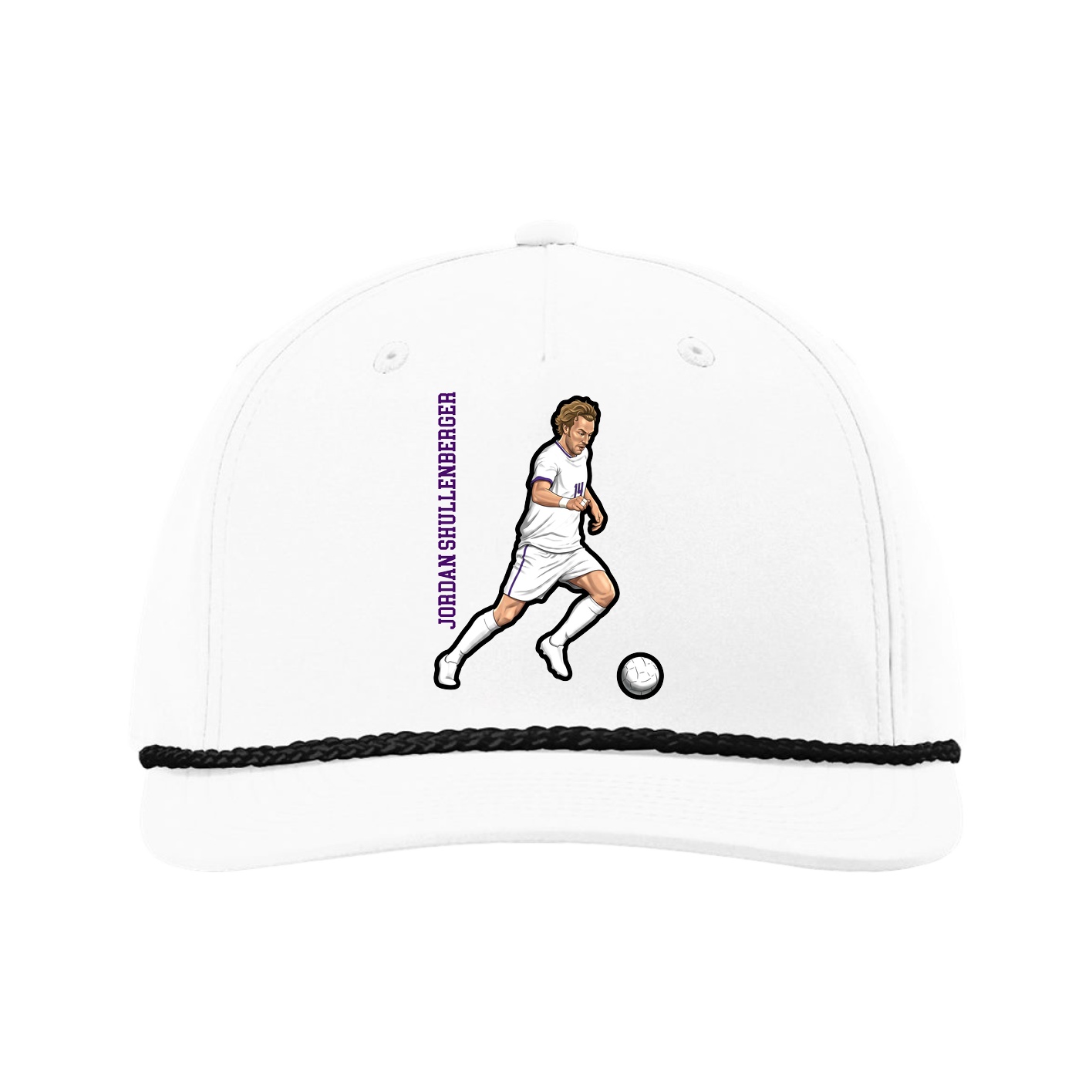 Five-Panel Classic Rope Cap — Name Vertical in White