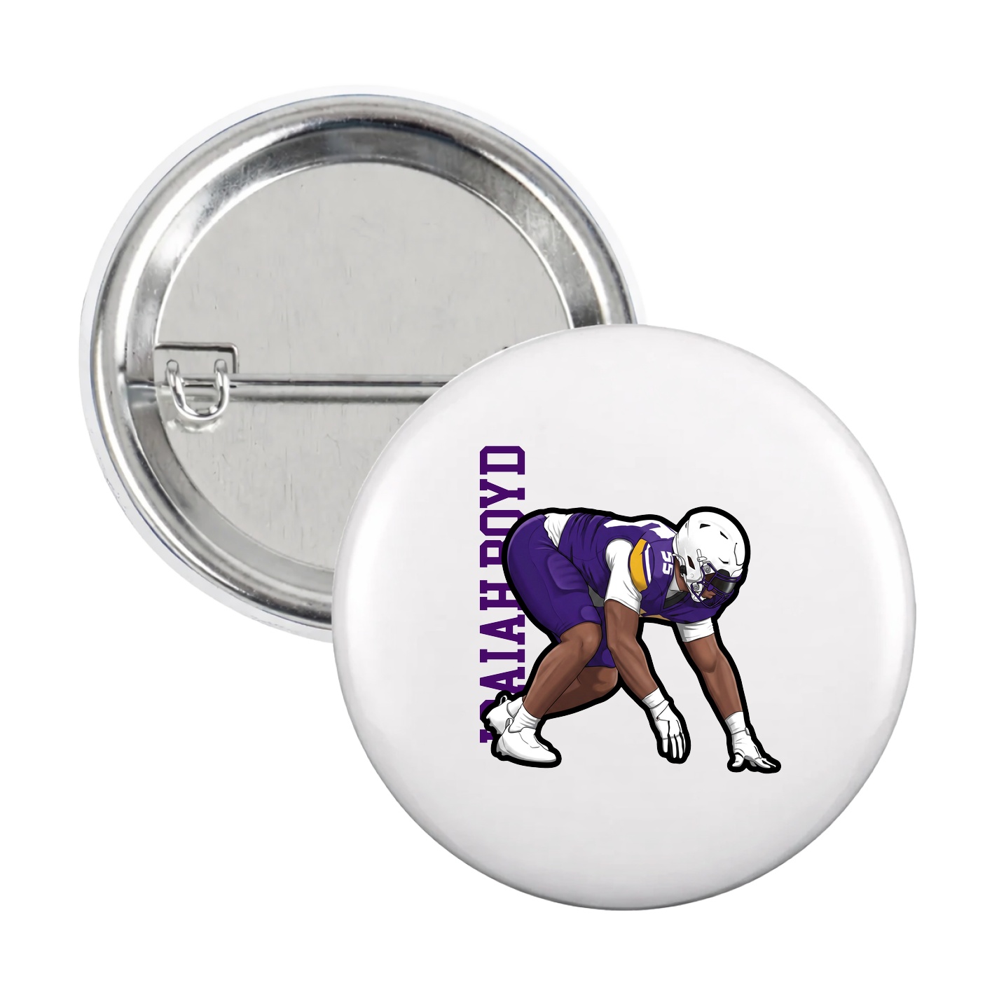 Game Day Button — Name Vertical in White