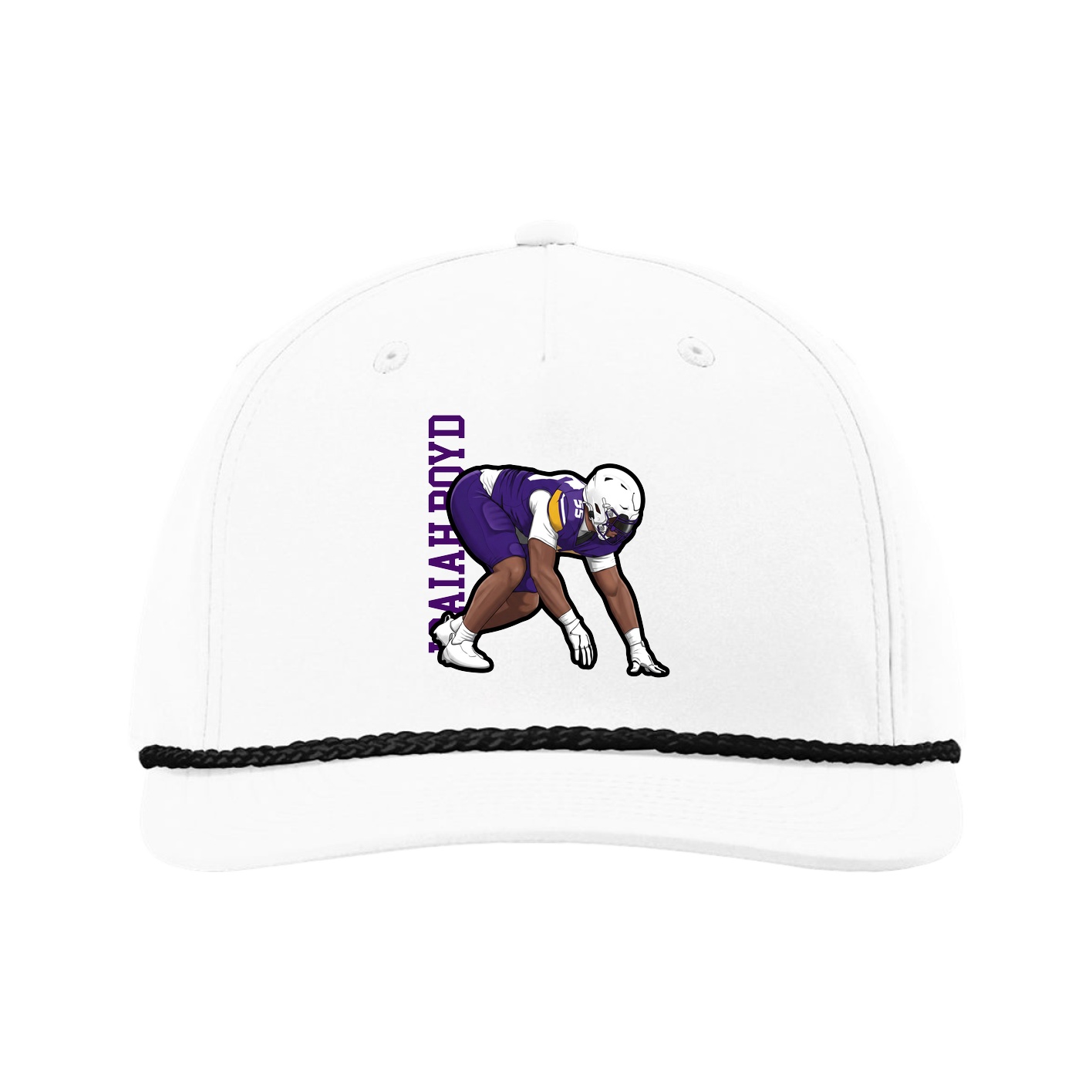 Five-Panel Classic Rope Cap — Name Vertical in White
