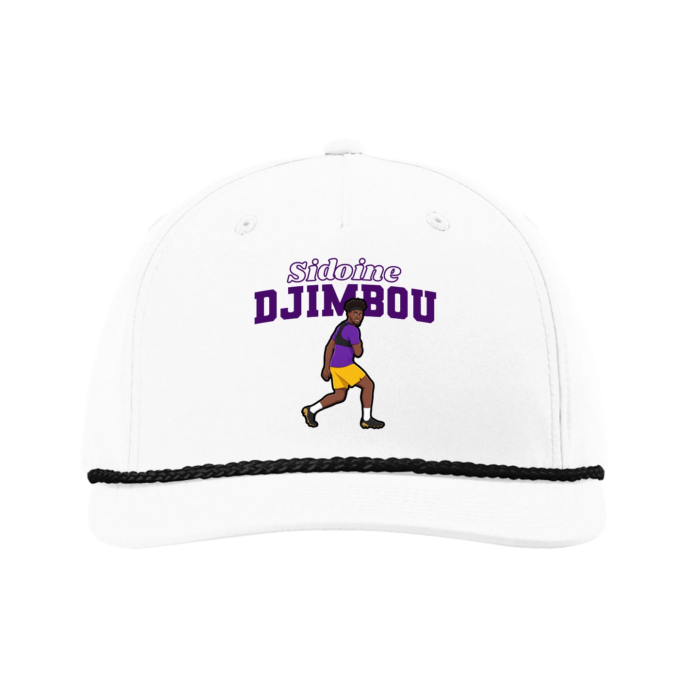 Five-Panel Classic Rope Cap — Name Arch in White