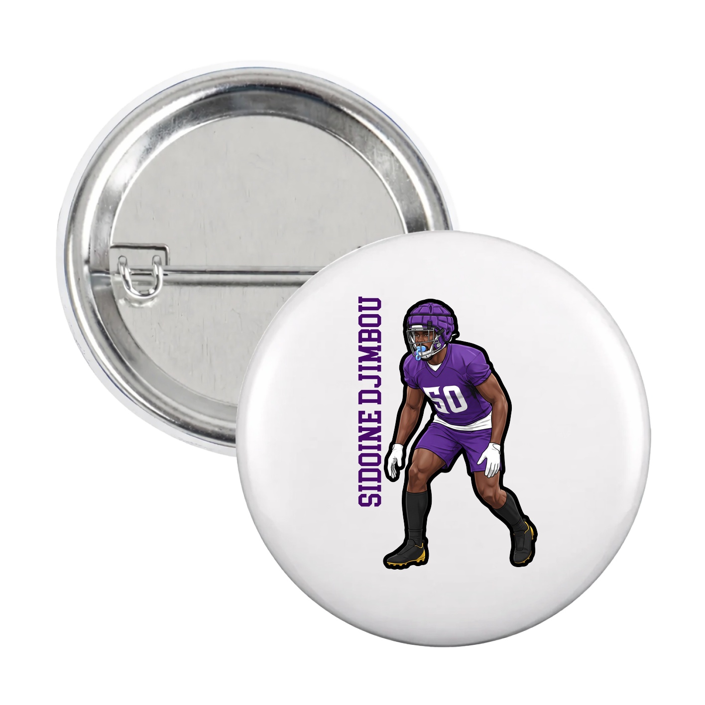 Game Day Button — Name Vertical in White